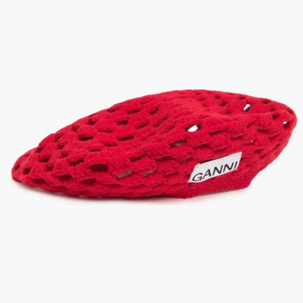 Ganni Fiery Red Crochet Beret